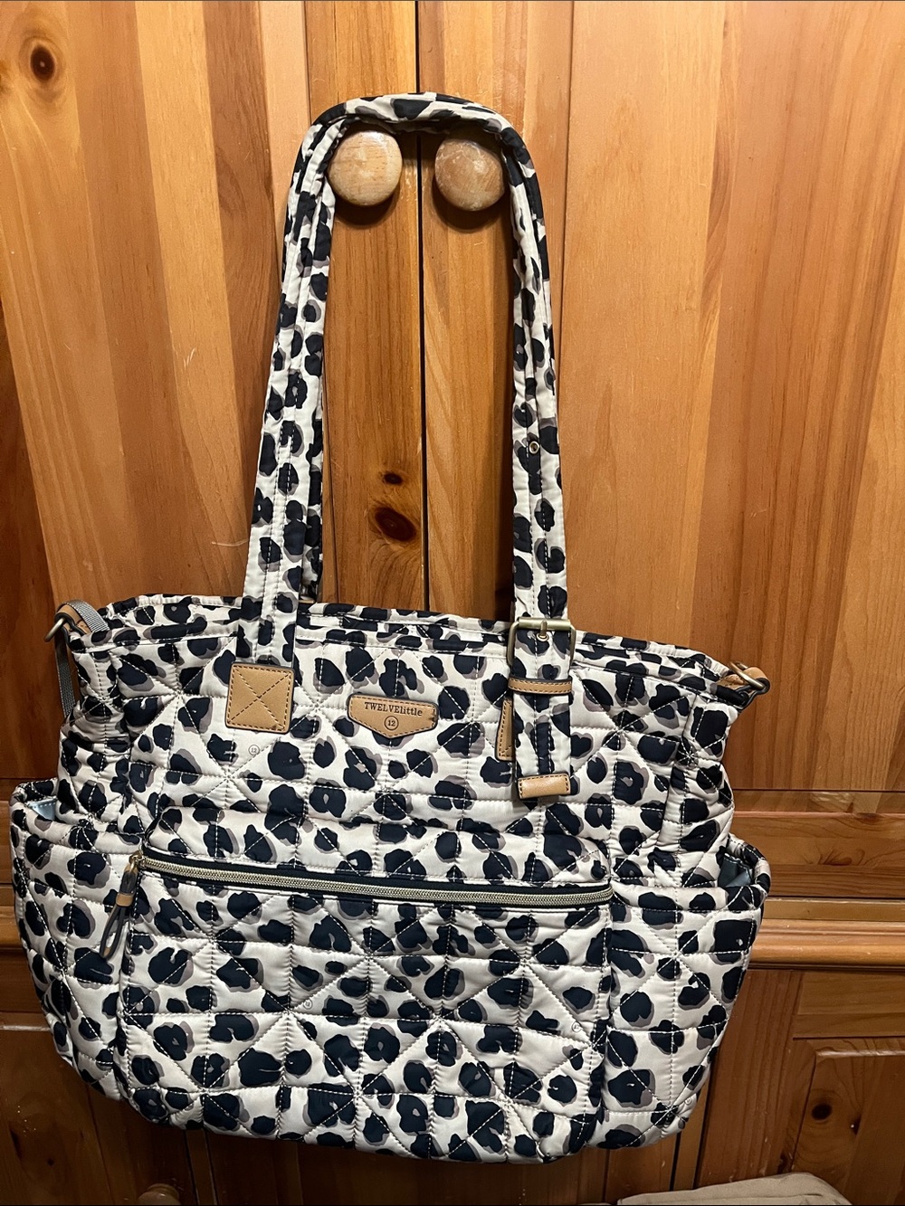 Quilted Leopard-Print Baby Bag in Navy and White